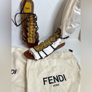 Fendi strappy sandal. Embossed snakeskin yellow and black. Hot for summer 🔥🔥🔥